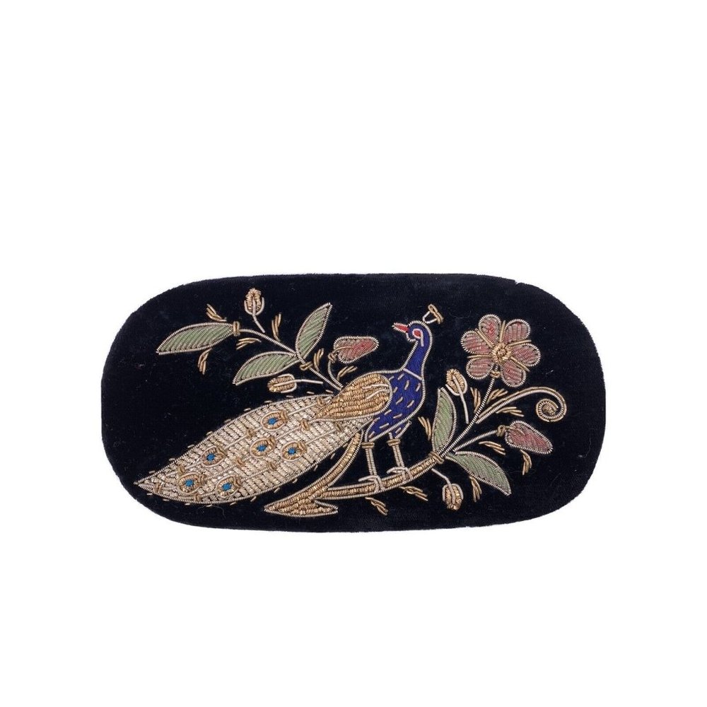 Zerdosi Embroidery Peackock & Flowers Velvet Eyeglasses Case Pouch Vintage  (L28
